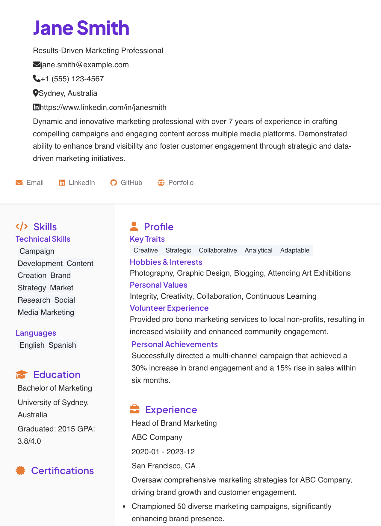 Resume Builder Preview